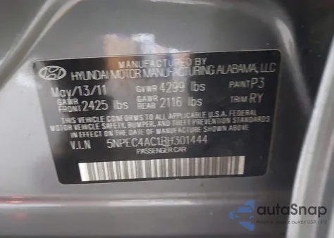 2011 Hyundai Sonata Limited z USA, uszkodzony, nr VIN 5NPEC4AC1BH301444